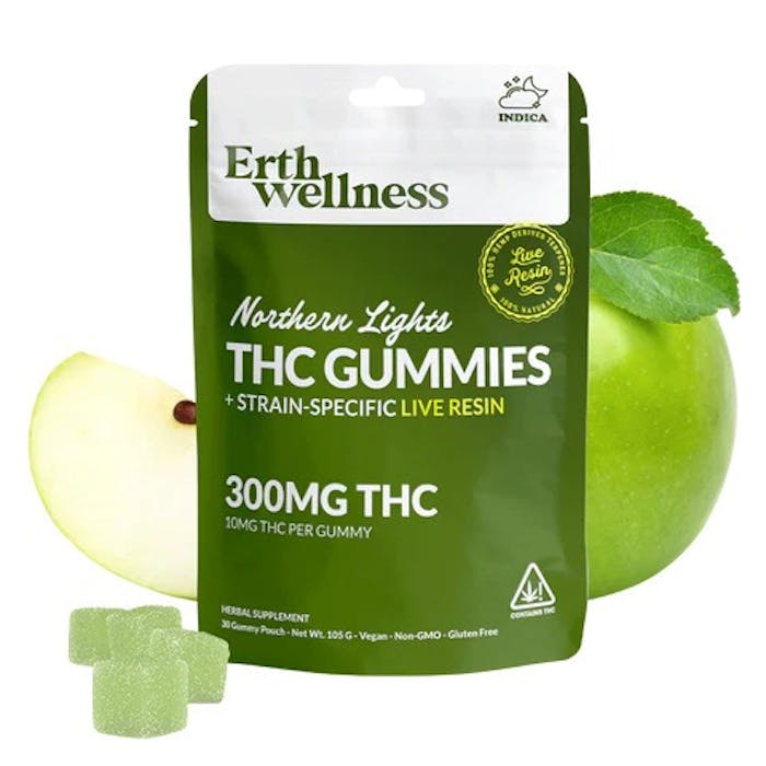 Erth Wellness Northern Lights 300mg Delta-9 THC Gummies (Indica, Green Apple)