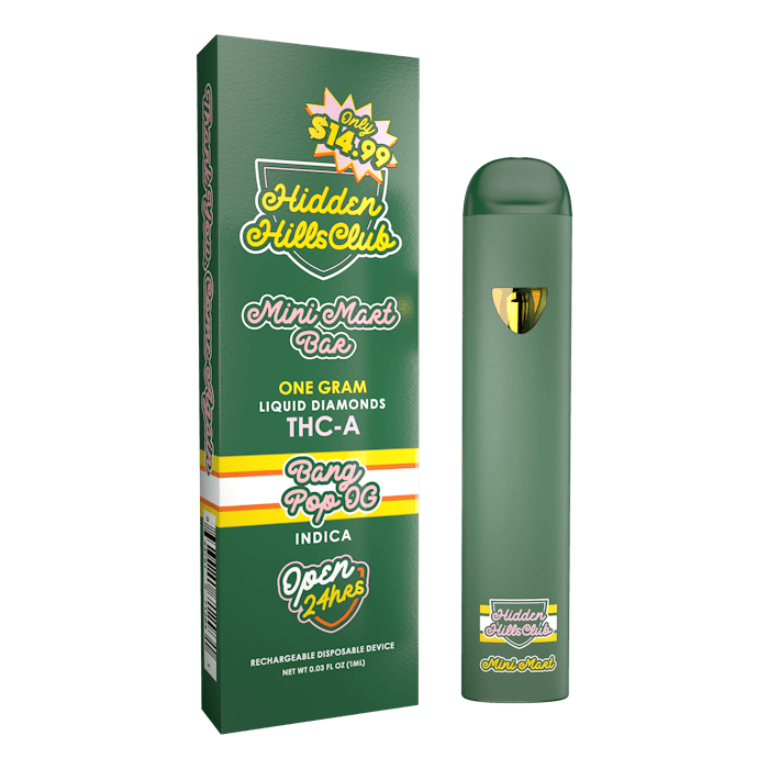 Hidden Hills Club Mini Mart Bar Bang Pop OG 1g THCA Liquid Diamonds Disposable Vape