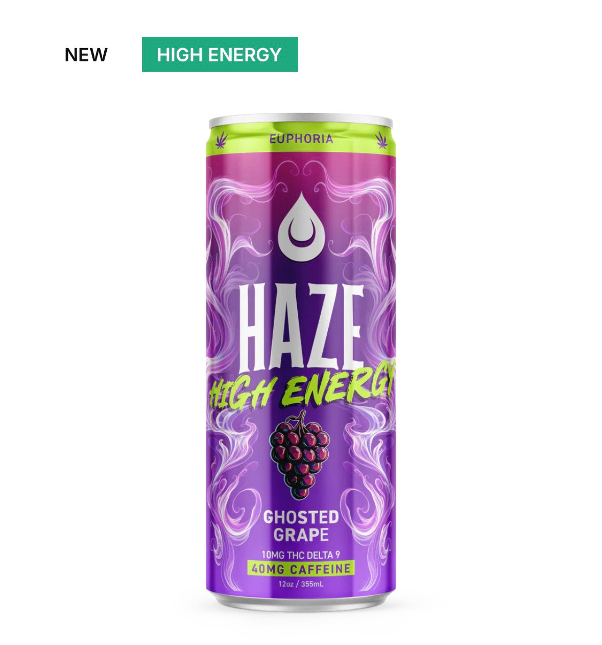 Haze High Energy Ghosted Grape 40 mg Caffeine, 10 mg THC $6.99/can