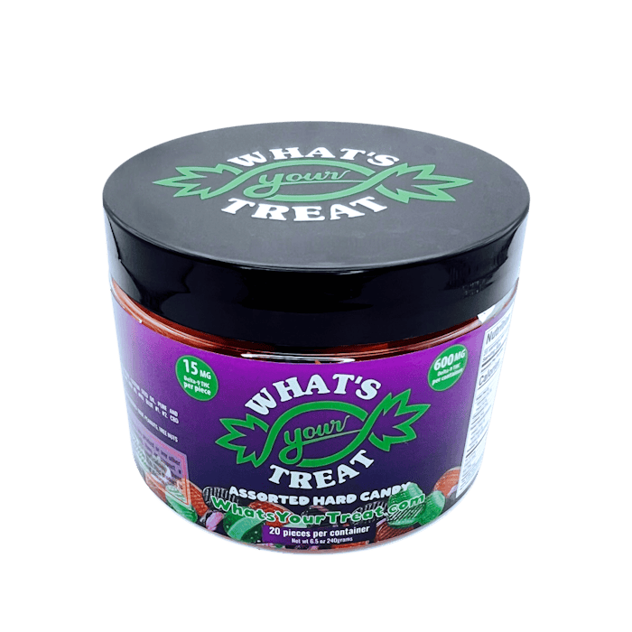 What's Your Treat Assorted Fruit 300mg Delta-9 THC Hard Candy (20 Pieces, 15mg Each)