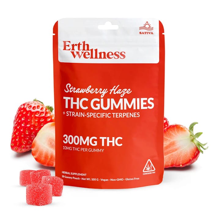Erth Wellness Strawberry Haze 300mg Delta-9 THC Gummies (Sativa, Strawberry)